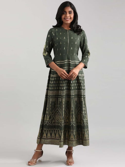 Aurelia Women Printed Cotton Blend Straight KurtaIce Green-Shoppypark.com