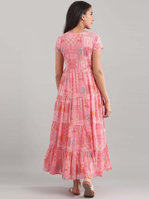 Buy Aurelia Baby Pink Cotton Floral Print Maxi Dress for Women Online ...