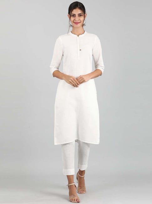 Aurelia White Cotton Straight Kurta Price in India