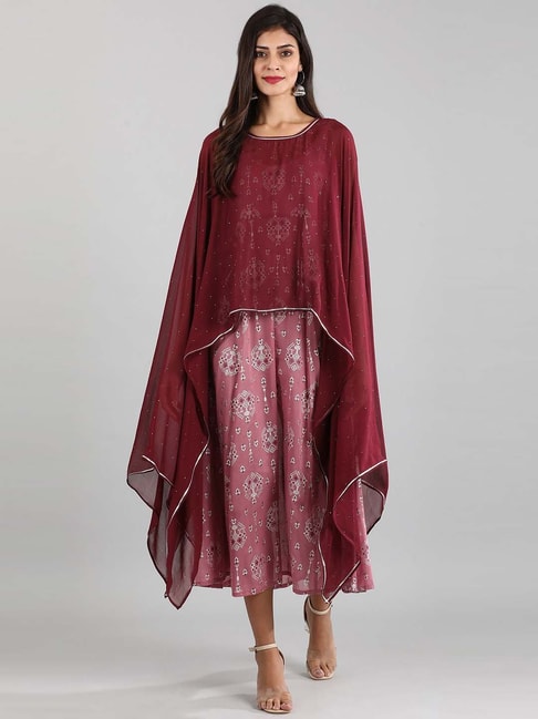 Aurelia Pink Cotton Printed A-Line Dress Price in India