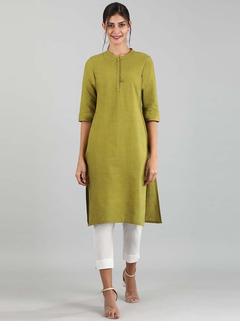 Aurelia Green Cotton Straight Kurta