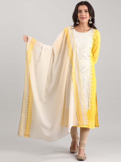 Aurelia Off-White & Yellow Printed Dupatta