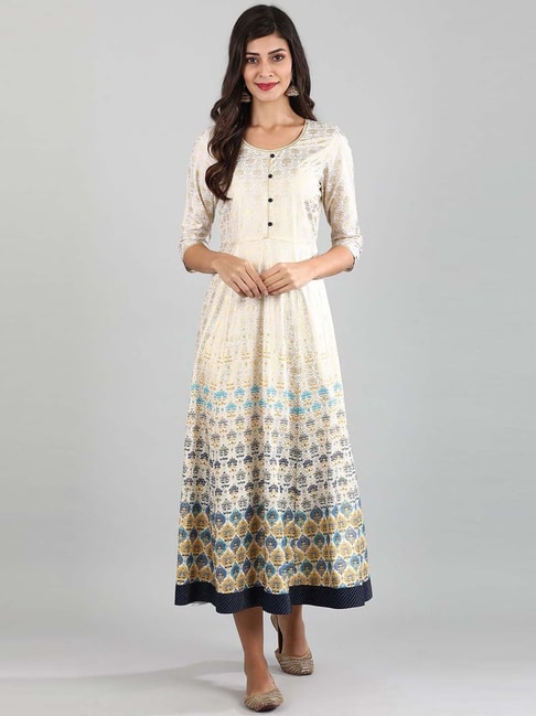 Aurelia Off-White Printed A-Line Dress Price in India