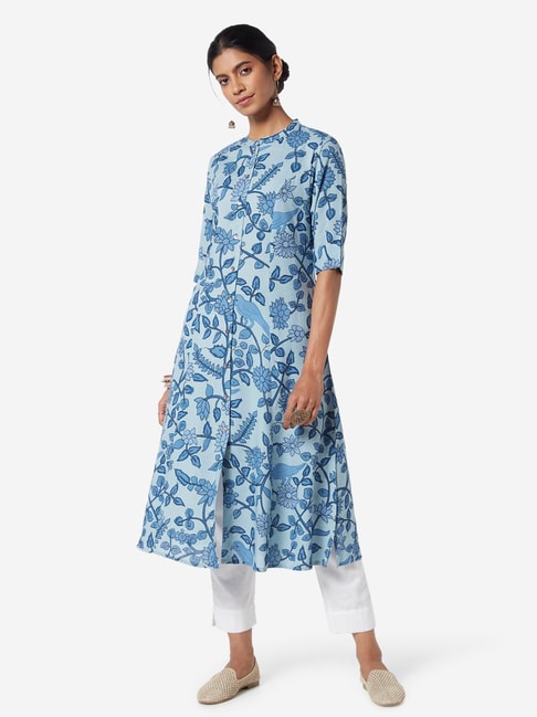 Utsa by Westside Blue Floral Printed Straight Kurta Price in India, Full  Specifications & Offers | DTashion.com