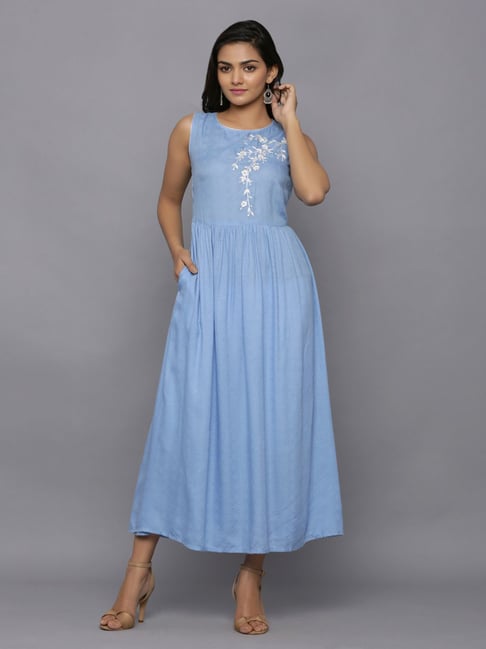 chinese dress ladies Niamh | Powder Blue Asymmetric Midi Dress with Drape main image 1