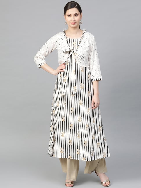 La Firangi White Cotton Floral Print 