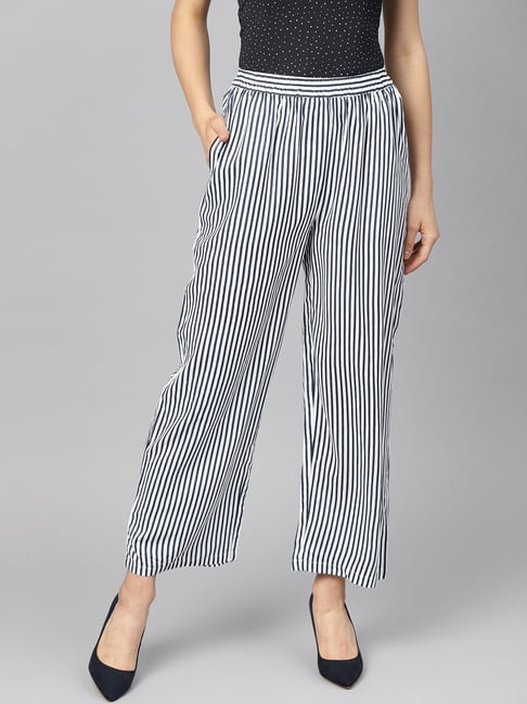 striped pants blue and white
