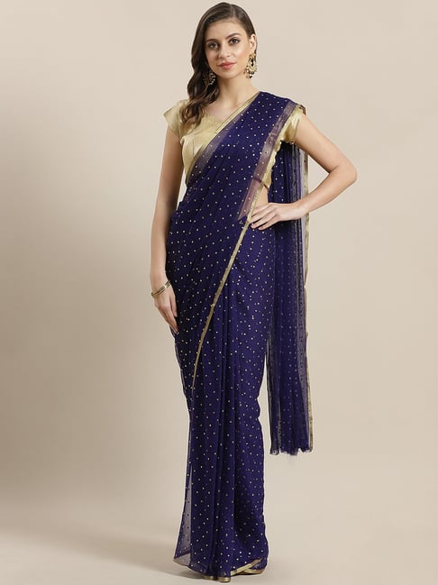 Ishin Navy Embellished Saree With Blouse