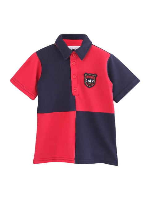 Beebay Kids Navy & Red Cotton Color Block Pattern Polo T-Shirt