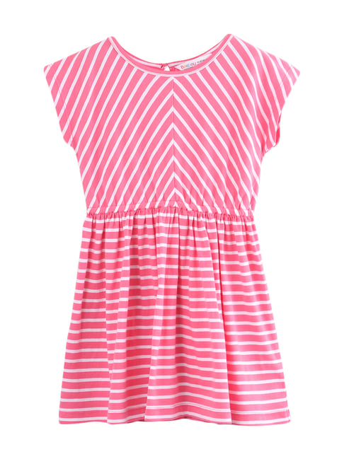 Beebay Kids Pink Cotton Striped Casual Dress