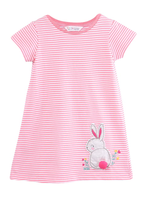 Beebay Kids Pink Cotton Striped Casual Dress