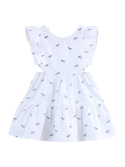 Beebay Kids White Cotton Printed Casual Dress