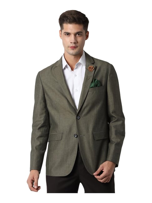 Buy Peter England Olive Green Linen Slim Fit Blazer for Mens Online @ Tata  CLiQ