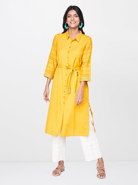 Global Desi Mustard Textured Tunic