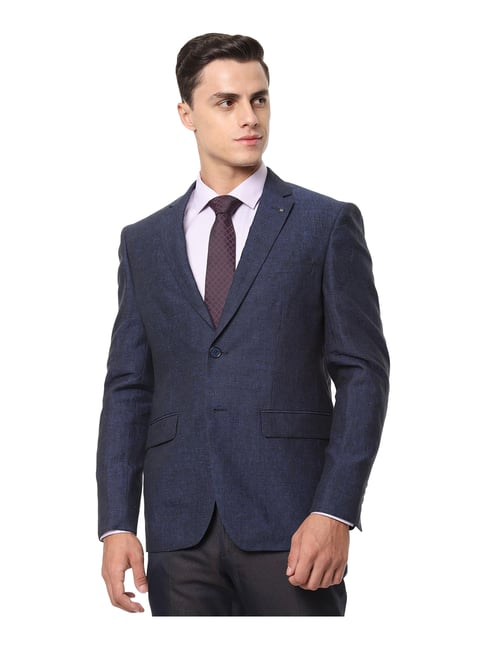 Louis Philippe Navy Full Sleeves Notched Lapel Blazer