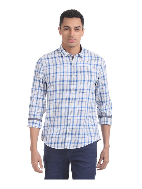 Cherokee Blue & White Full Sleeves Checks Shirt