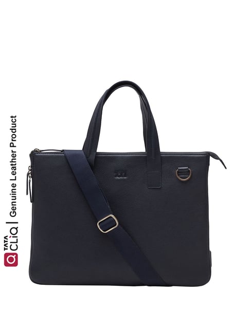 Tohl Mantone Navy Formal Leather Laptop Bag for Men