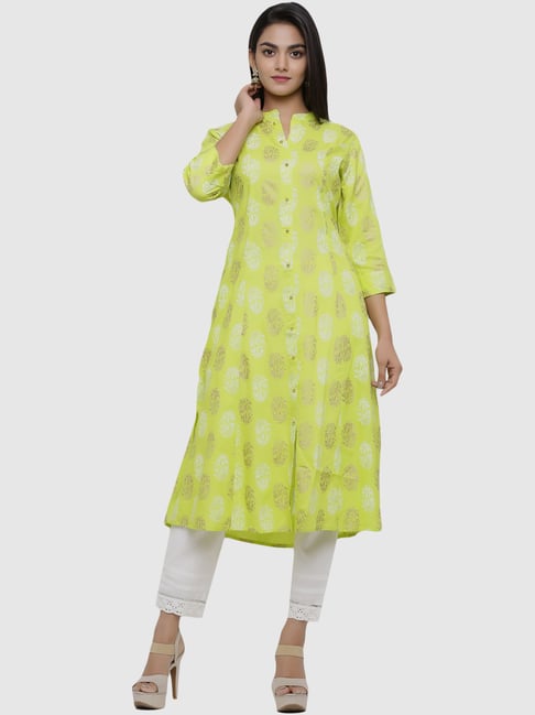 Juniper Yellow Printed A Line Kurta