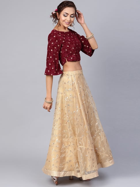 maroon golden lehenga choli