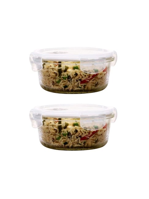 Femora Borosilicate Glass Round Microwave Safe Container (380 ml) - Set of 2