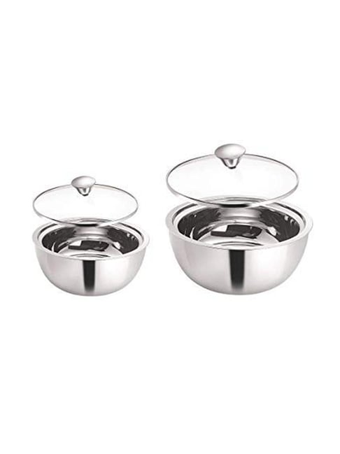Femora Stainless Steel Insulated Curry Serving Bowl with Lid 1500 ml 900 ml Set of 2