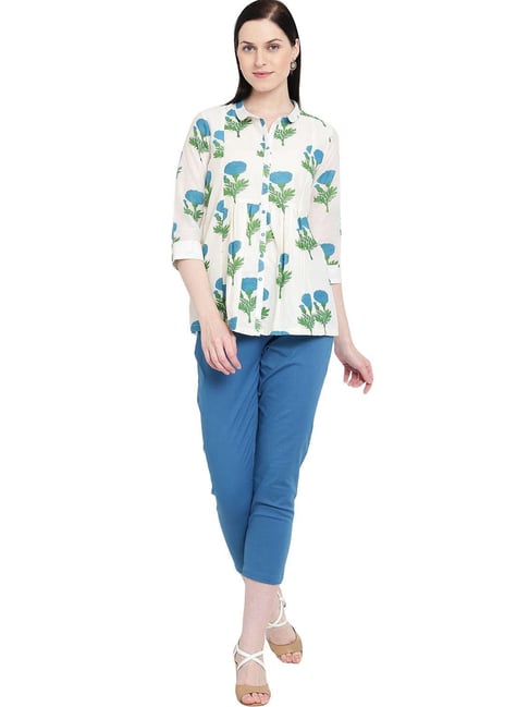 Rangriti Off-White Cotton Printed Shirt