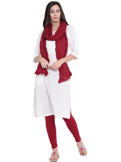 Rangriti Maroon Cotton Plain Dupatta