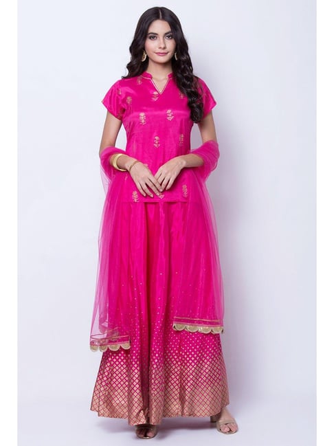 Rangriti Pink Printed Top Skirt Set