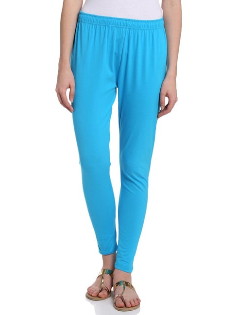 Rangriti Turquoise Cotton Regular Fit Leggings - Main Image