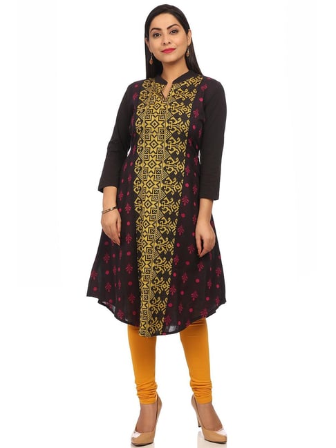 Rangriti Black Cotton Woven Pattern A Line Kurta