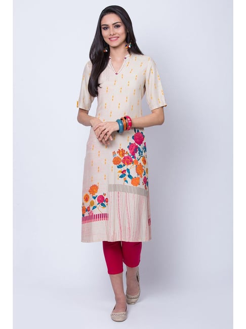 Rangriti Off-White Printed Straight Kurta