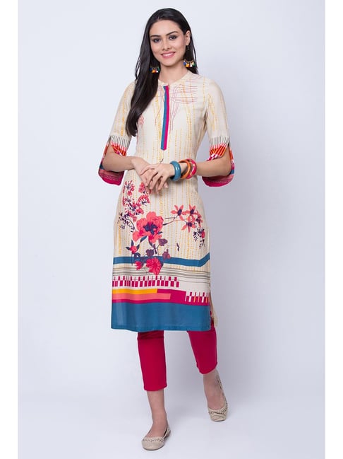 Rangriti Off-White Printed Straight Kurta