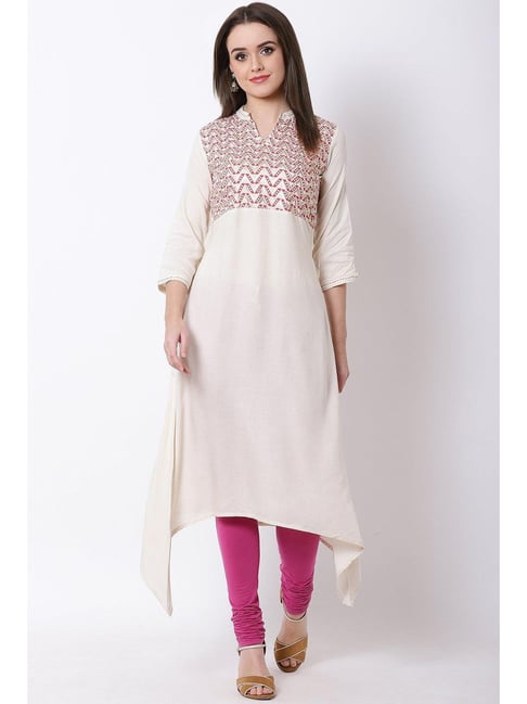 Rangriti Off White Printed A Line KURTA