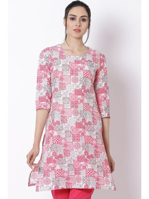 Rangriti Pink Cotton Printed Straight Kurta