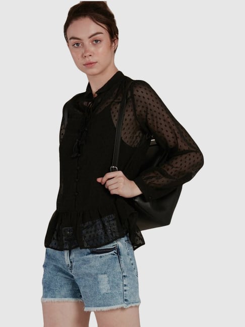 Ms Taken Black Lace Work Shirt