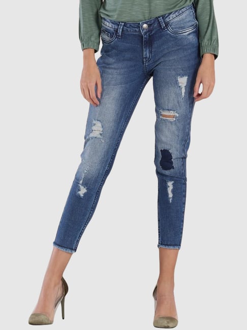 Ms Taken Blue Distressed Pattern Jeans