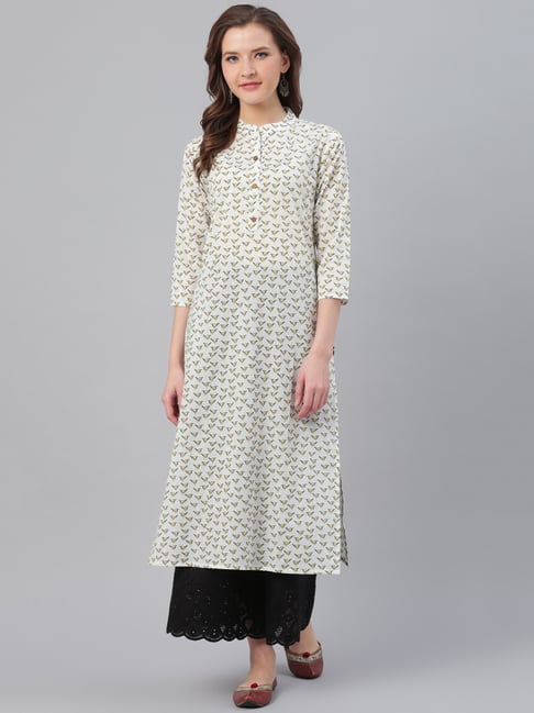 KSUT Off-White Cotton Printed Kurta Price in India