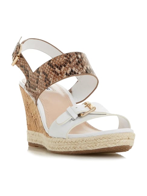 Dune London Women's Kendyl White & Tan Back Strap Wedges