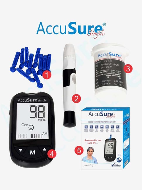 Buy AccuSure Simple Glucometer with 25 Strips (Black) Online At Best ...