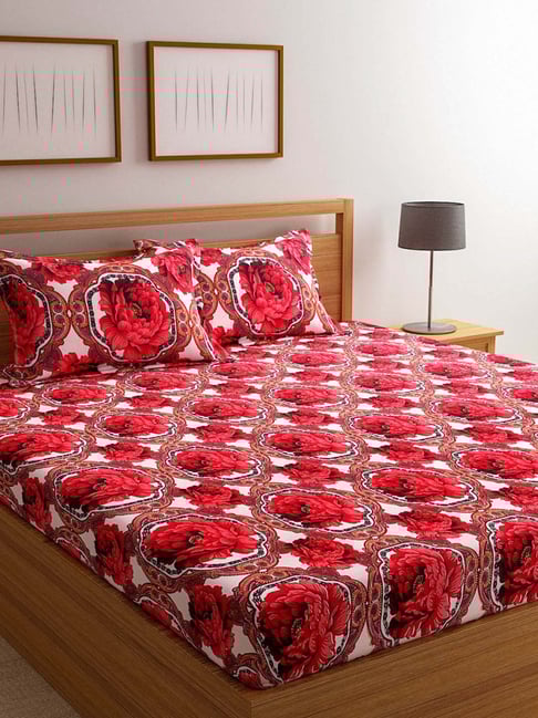 Buy Romee Red 144 TC Bed Sheet Set at Best Price Tata CLiQ