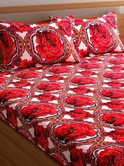 Buy Romee Red 144 TC Bed Sheet Set at Best Price Tata CLiQ