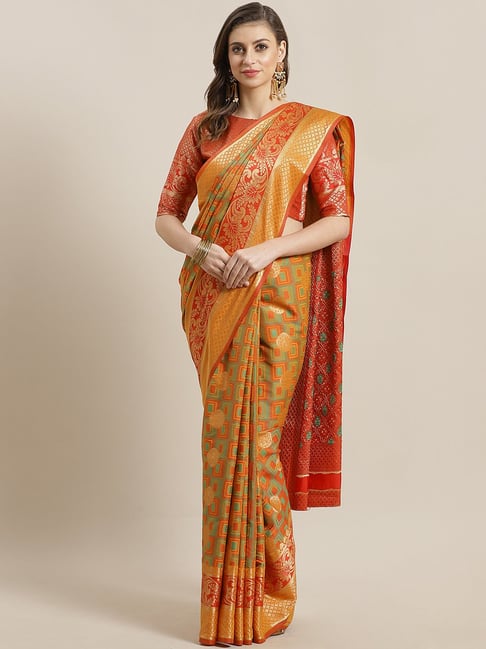 Saree Mall Mustard Woven Saree With Unstitched Blouse