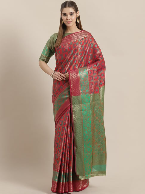 Saree Mall Magenta Woven Saree With Unstitched Blouse