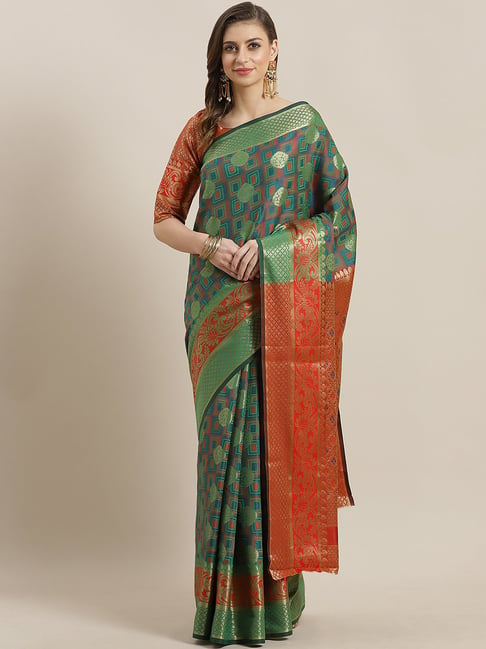 Saree Mall Green Woven Saree With Unstitched Blouse