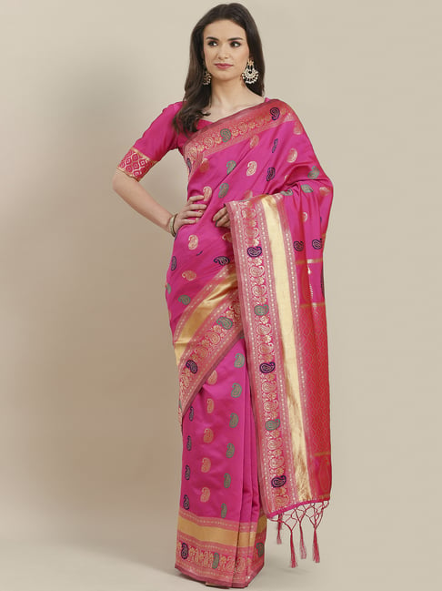 Saree Mall Pink Woven Saree With Unstitched Blouse