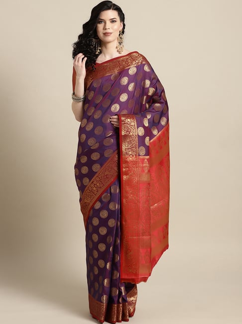 Saree Mall Purple Woven Saree With Unstitched Blouse