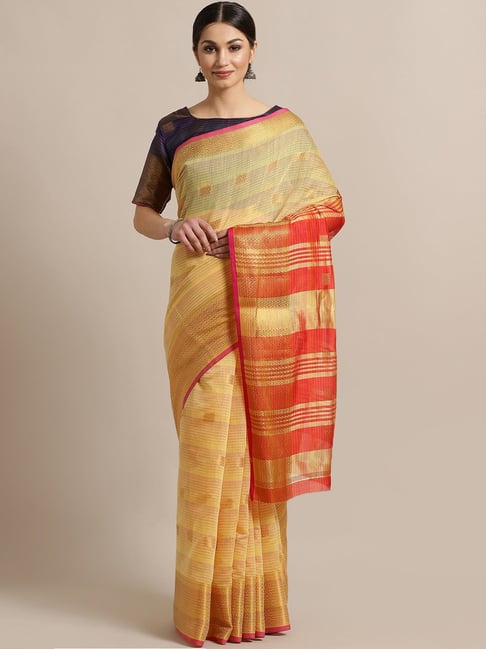 Saree Mall Yellow Woven Saree With Unstitched Blouse