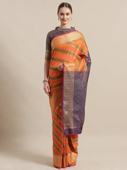 Saree Mall Orange Woven Saree With Unstitched Blouse