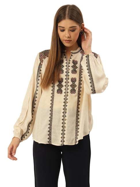 Label Ritu Kumar Beige Embroidered Shirt