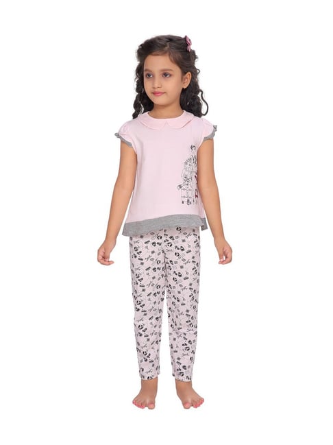 Buy Barbie Kids Pink Cotton Printed Night Top Pyjamas Set for